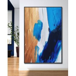 תמונת קנבס לסלון “גאות רגשות” בסגנון אבסטרקט גוון כחול וחום