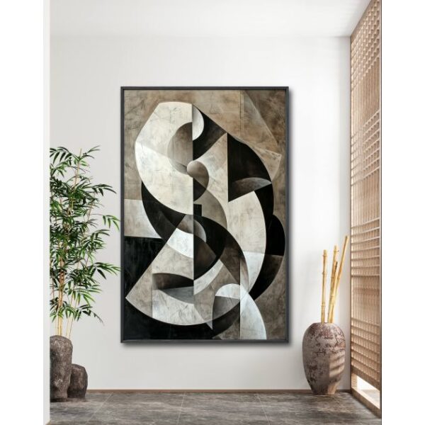 תמונת קנבס לסלון “הרמוניה גיאומטרית” בגוונים שחור ולבן