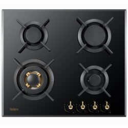 כיריים גז זכוכית 4 להבות 60 סמ bl60rbg זכוכית שחור כפרי bellers