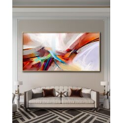 תמונת קנבס לסלון בסגנון אבסטרקט “סערה צבעונית”