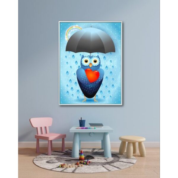 תמונת קנבס לחדר ילדים “ינשוף בגשם” גוון תכלת