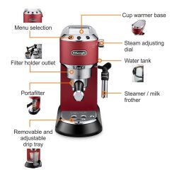 מכונת קפה מקצועית עם מקציף חלב delonghi ec685r – אדום