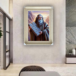 2010 – ציור יהדות של משה רבנו מחזיק את לוחות הברית על קנבס או זכוכית