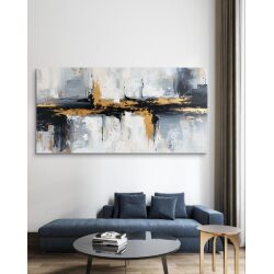 תמונת קנבס לסלון בסגנון אבסטרקט “אופקים דומיננטיים”