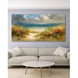 תמונת קנבס לסלון בסגנון ים “חוף מעונן”