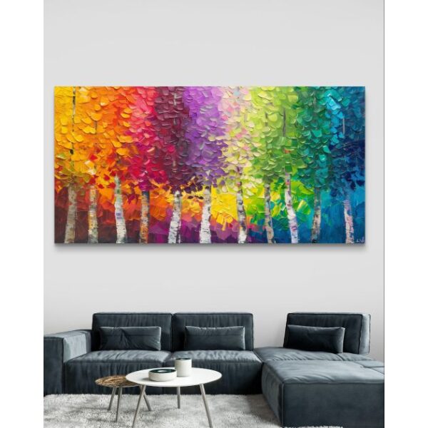 תמונת קנבס צבעונית לסלון בסגנון עצים “קשת ביער”