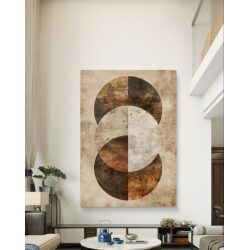 תמונת קנבס לסלון בסגנון גאומטרי “שלבי הירח” בגוונים חומים