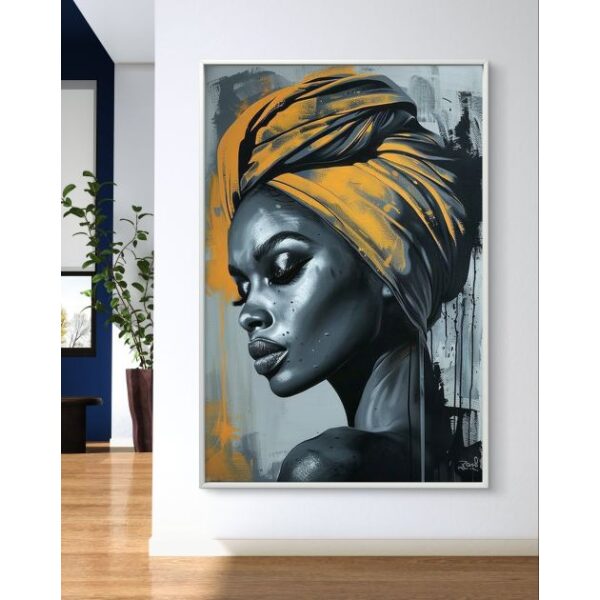 תמונת קנבס לסלון בסגנון אפריקאיות “מטפחת צהובה”