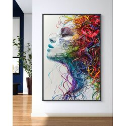 תמונת קנבס לסלון בסגנון דמויות “שערות צבעוניות”