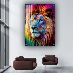 A-110 תמונה של אריה צבעוני לסלון או חדר שינה על קנבס או זכוכית