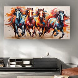 A-181 ציור של סוסים צבעוניים דוהרים על קנבס או זכוכית