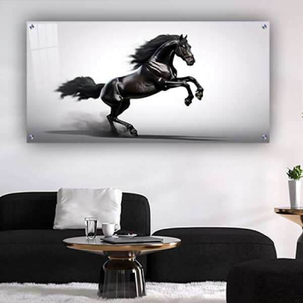 A-185 תמונה של סוס שחור על קנבס או זכוכית מחוסמת