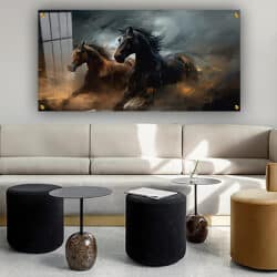 A-186 ציור של סוסים דוהרים על קנבס או זכוכית מחוסמת