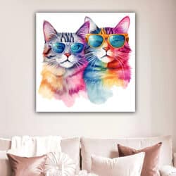 A-711 תמונה של זוג חתולים צבעוניים על קנבס או זכוכית