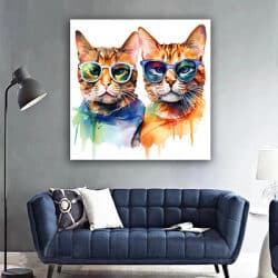 A-712 תמונה של זוג חתולים צבעוניים על קנבס או זכוכית