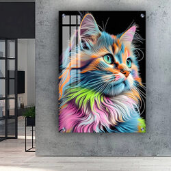 A-718 ציור של חתול צבעוני להדפסה על קנבס או זכוכית
