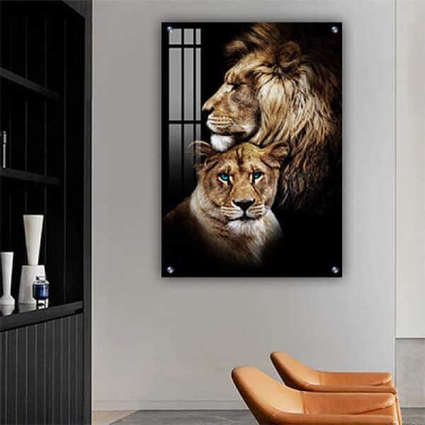A-97 תמונה של אריה ולביאה לסלון או חדר שינה על קנבס או זכוכית