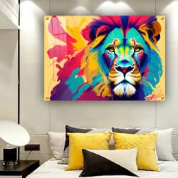 A-99 תמונה של אריה צבעוני לסלון או חדר שינה על קנבס או זכוכית