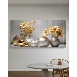 תמונת זכוכית לסלון בסגנון גאומטרי “גאומטריה של זהב ופרח”