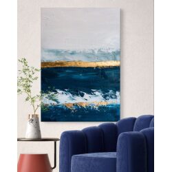 תמונת קנבס לסלון בסגנון אבסטרקט ים “כחול במפרץ”