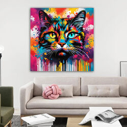 A-720 ציור של חתול צבעוני להדפסה על קנבס או זכוכית