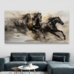 תמונת קנבס בסגנון בעלי חיים “להקת סוסים שחורים”