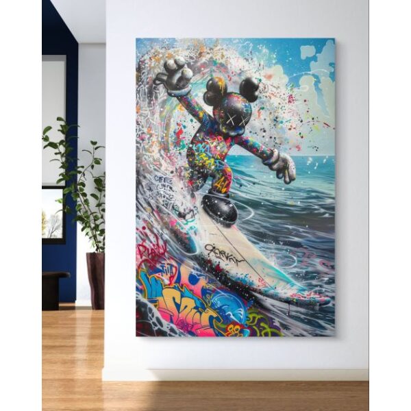 תמונת קנבס צבעונית בסגנון מודרני ועכשווי “גלישה בים “KAWS