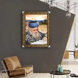1556-ציור של הרב עובדיה יוסף על רקע הכותל על קנבס או זכוכית