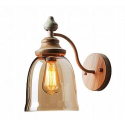 מנורת וינטג זכוכית קיר בסיס דמוי עץ