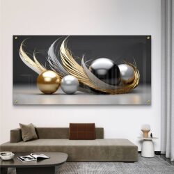 תמונת זכוכית לסלון בסגנון גאומטרי “נוצות וכדורים”