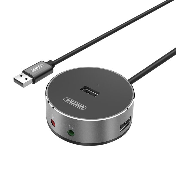 מפצל אלומניום USB 2.0 עגול איכותי 4 פורט+אודיו פורט