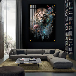 A-137 ציור של אריה לסלון או חדר שינה על קנבס או זכוכית מחוסמת
