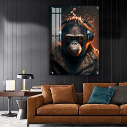 A-520 תמונת זכוכית או קנבס של קוף לסלון או חדר שינה