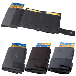 ארנק בטיחות RFID + NFC מעור שולף כרטיסי אשראי ותא למטבעות מבית המותג גבעוני עם חריטה אישית שחור